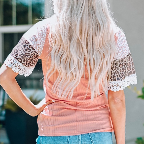 🔥🔥sale🔥🔥Leopard Print Lace Splicing Loose Top - Picture 3 of 4